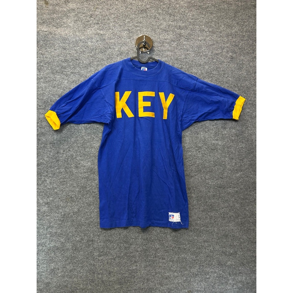 Vintage Russell Athletic Football Jersey Shirt Blue KEY 70 AIM USA Made - Large